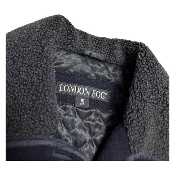 LONDON FOG Designer WOOL Sherpa Fleece  Blue Winter Parka Coat Womens 10 Petite - Picture 5 of 7